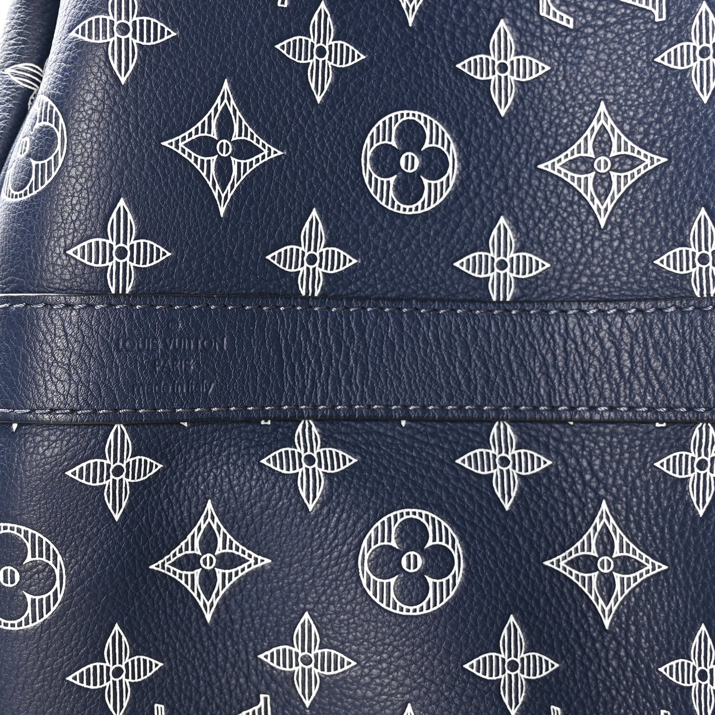 LOUIS VUITTON CALFSKIN SHADOW MONOGRAM KEEPALL BANDOULIERE 50 INK BLUE WHITE