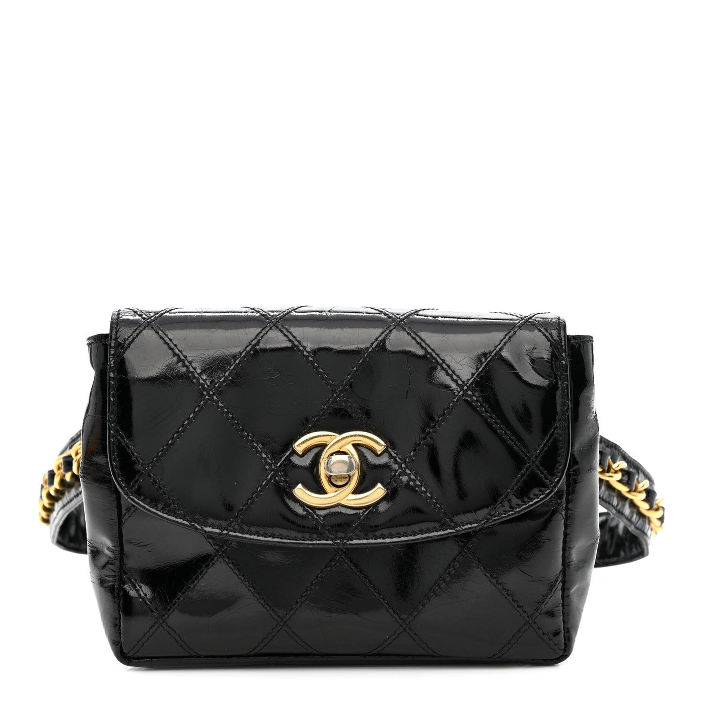 CELINE PATENT FLAP WAIST BELT BAG BLACK
