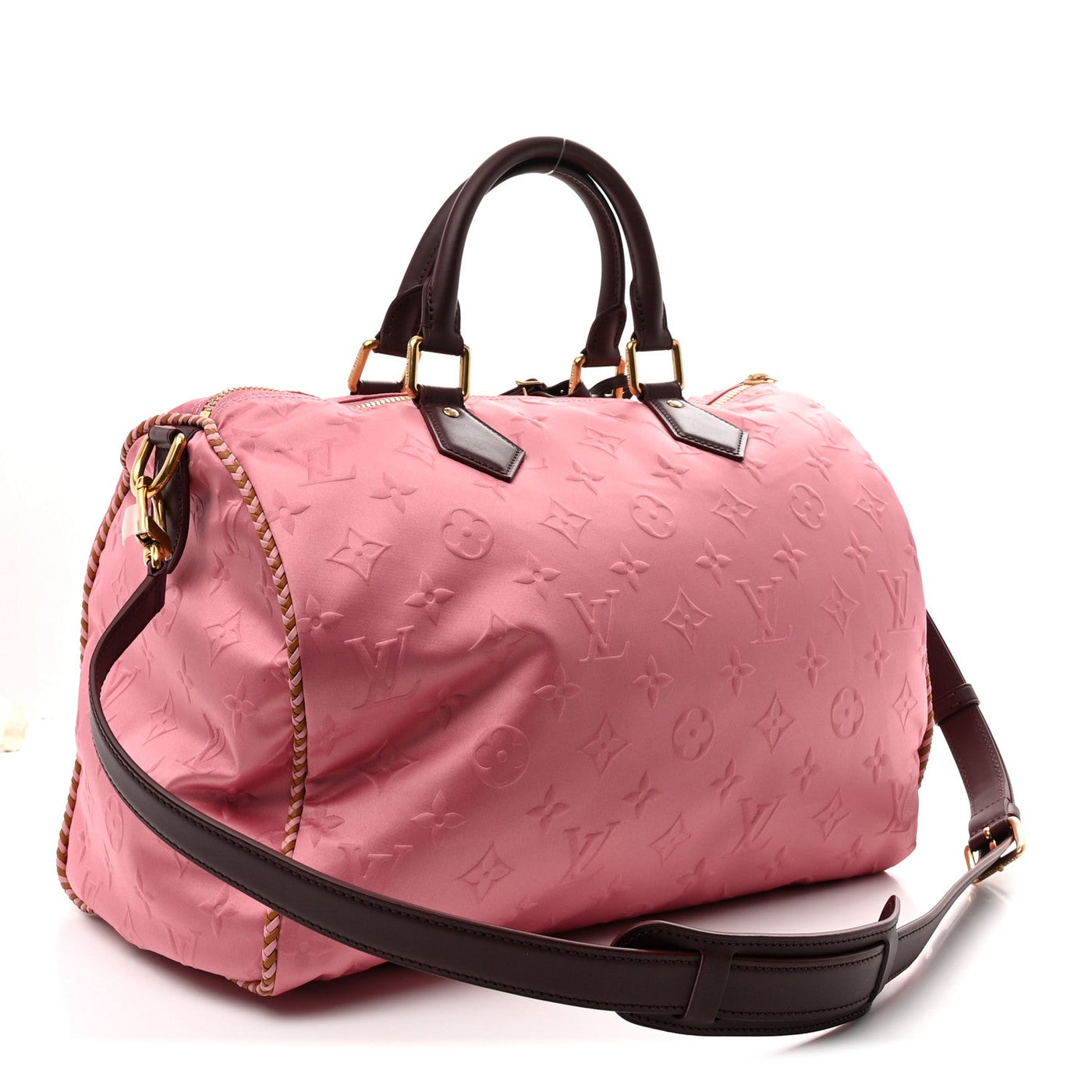 LOUIS VUITTON SATIN MONOGRAM PARIS TOKYO EMBROIDERED SPEEDY P9 BANDOULIERE 40 DARK PINK