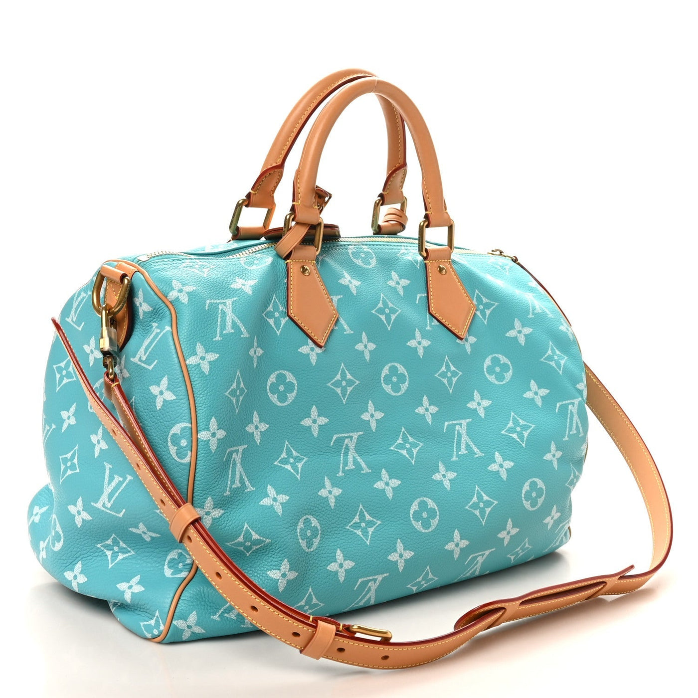 LOUIS VUITTON CALFSKIN MONOGRAM SPEEDY P9 BANDOULIERE 40 TURQUOISE