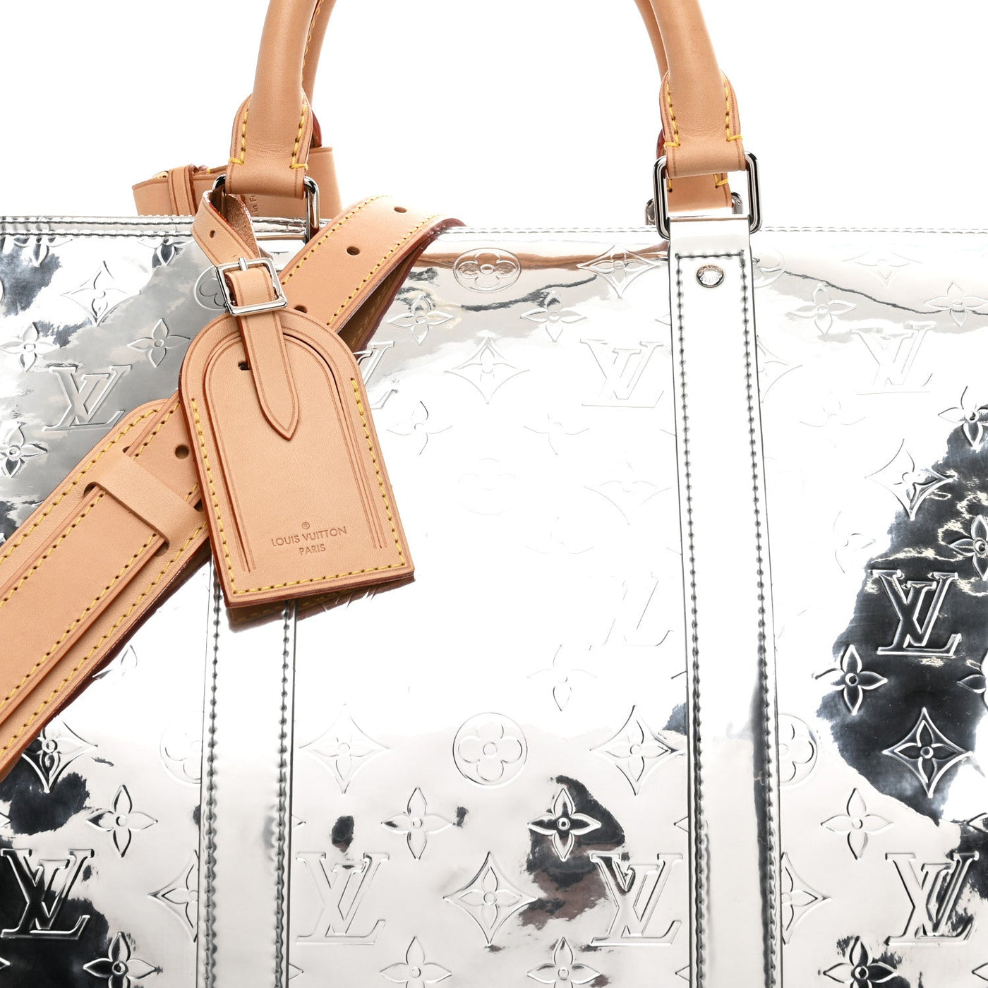 LOUIS VUITTON MONOGRAM MIRROR KEEPALL BANDOULIERE 50 SILVER