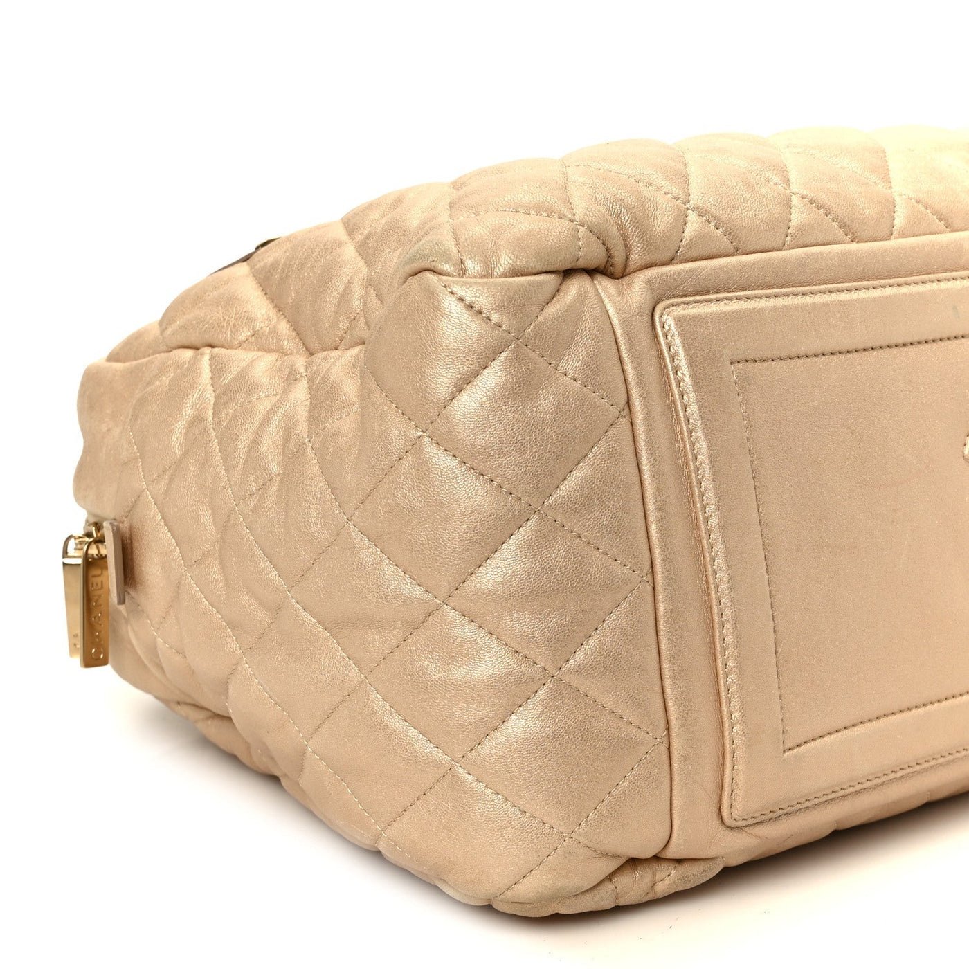 CHANEL METALLIC LAMBSKIN QUILTED COCO COCOON BOWLER LIGHT GOLD