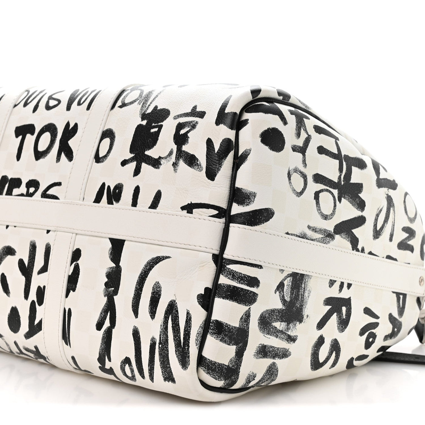 COWHIDE DAMIER LV DYNASTY KEEPALL BANDOULIERE 50 WHITE BLACK