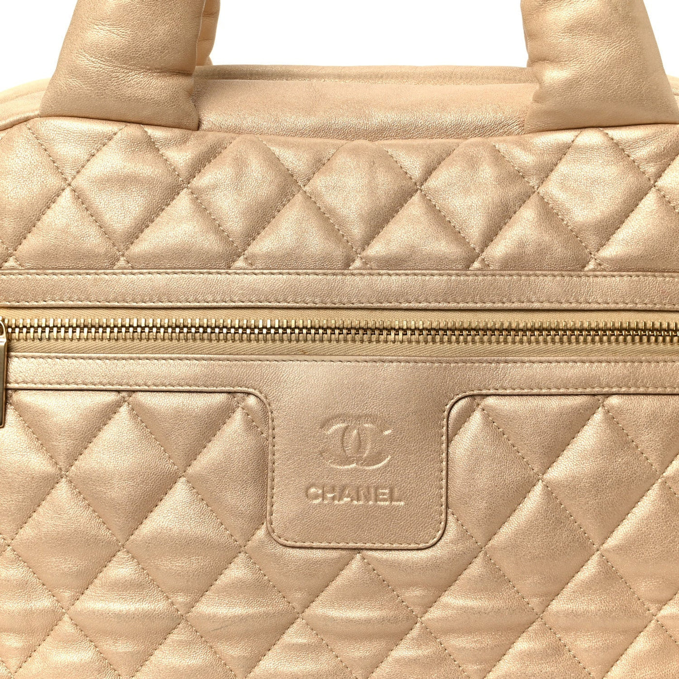 CHANEL METALLIC LAMBSKIN QUILTED COCO COCOON BOWLER LIGHT GOLD