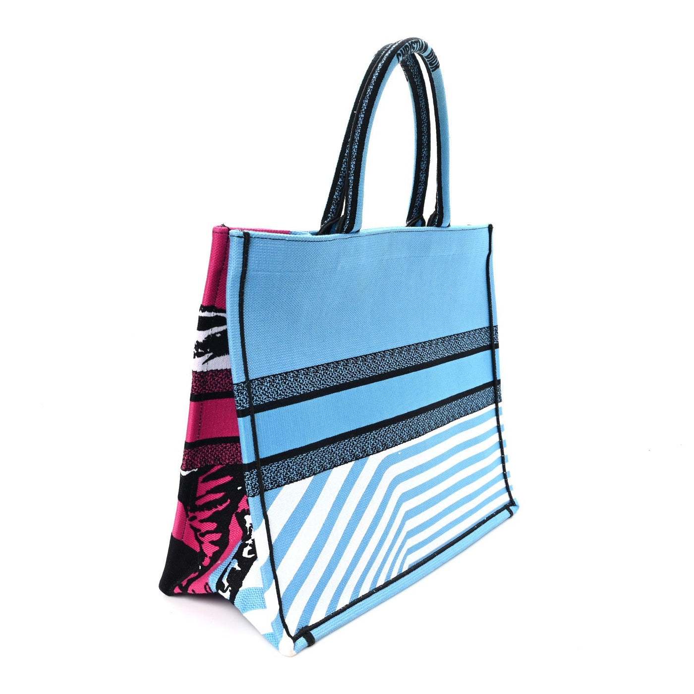 DIOR CANVAS EMBROIDERED LARGE JUNGLE POP BOOK TOTE BLUE MULTICOLOR