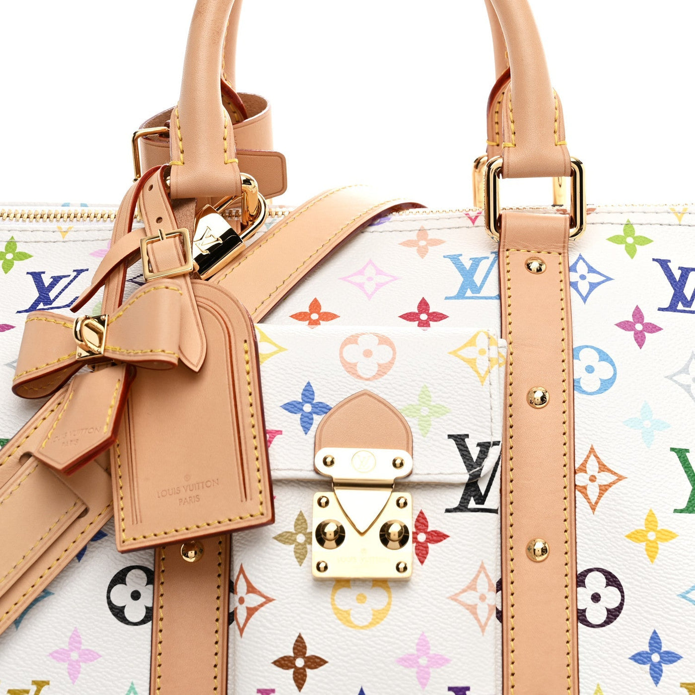 LV X TM MONOGRAM MULTICOLOR KEEPALL BANDOULIERE 45 WHITE