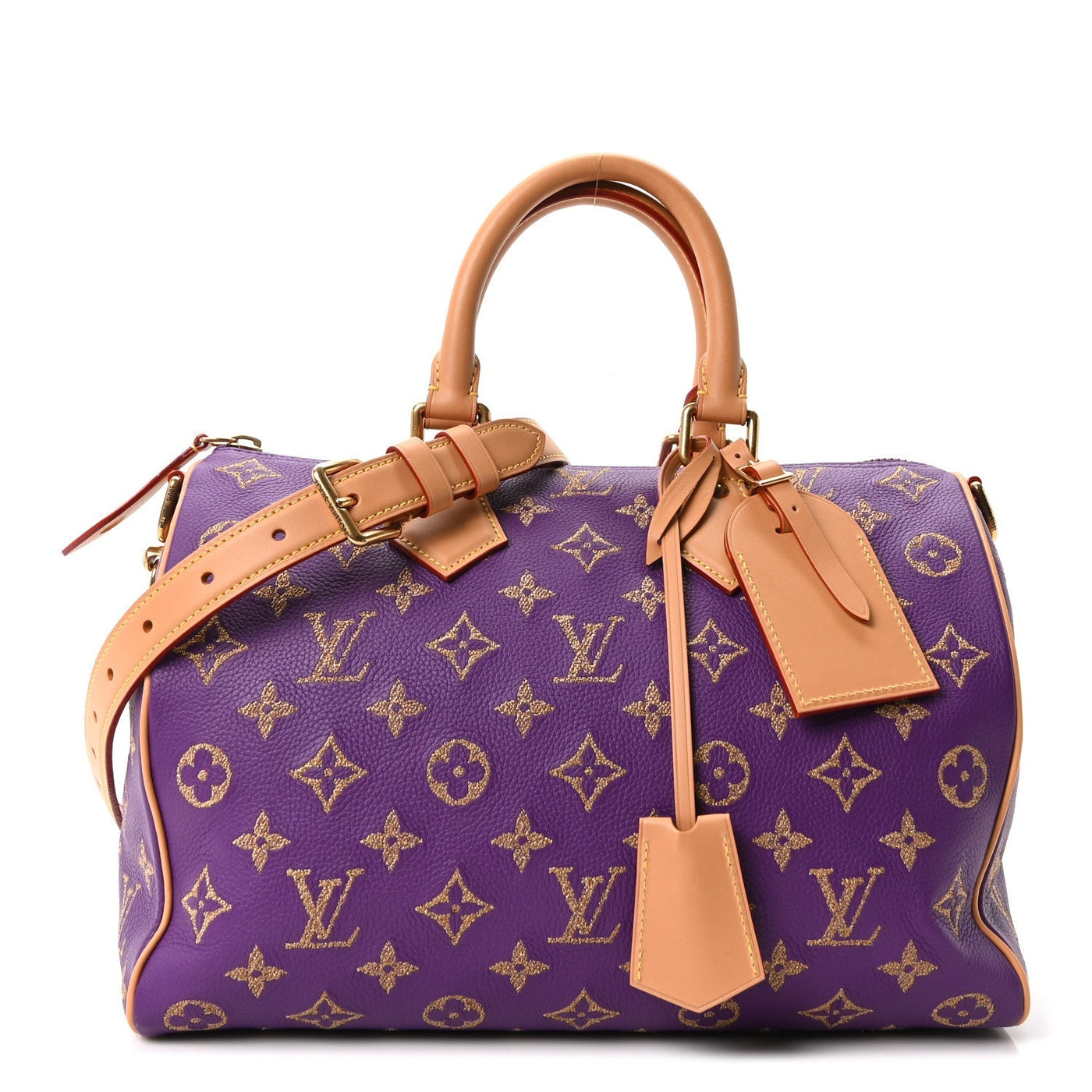LOUIS VUITTON CALFSKIN EMBROIDERED MONOGRAM SPEEDY P9 BANDOULIERE 30 GOLDEN LOTUS PURPLE