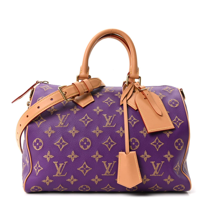 LOUIS VUITTON CALFSKIN EMBROIDERED MONOGRAM SPEEDY P9 BANDOULIERE 30 GOLDEN LOTUS PURPLE