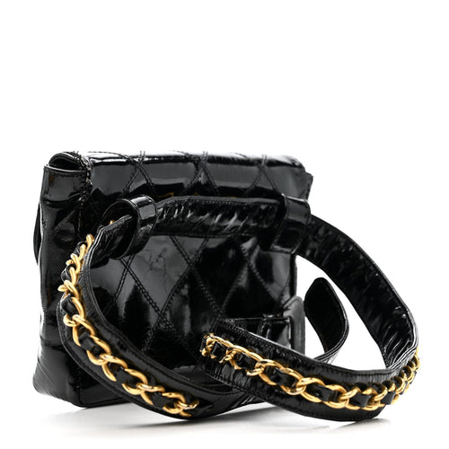 CELINE PATENT FLAP WAIST BELT BAG BLACK