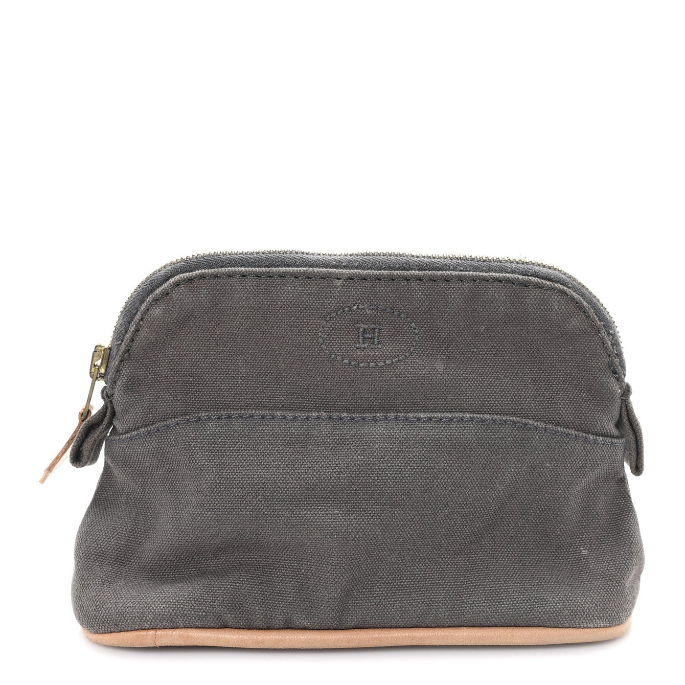 HERMES COTTON CANVAS MINI BOLIDE TRAVEL COSMETIC POUCH GRIS