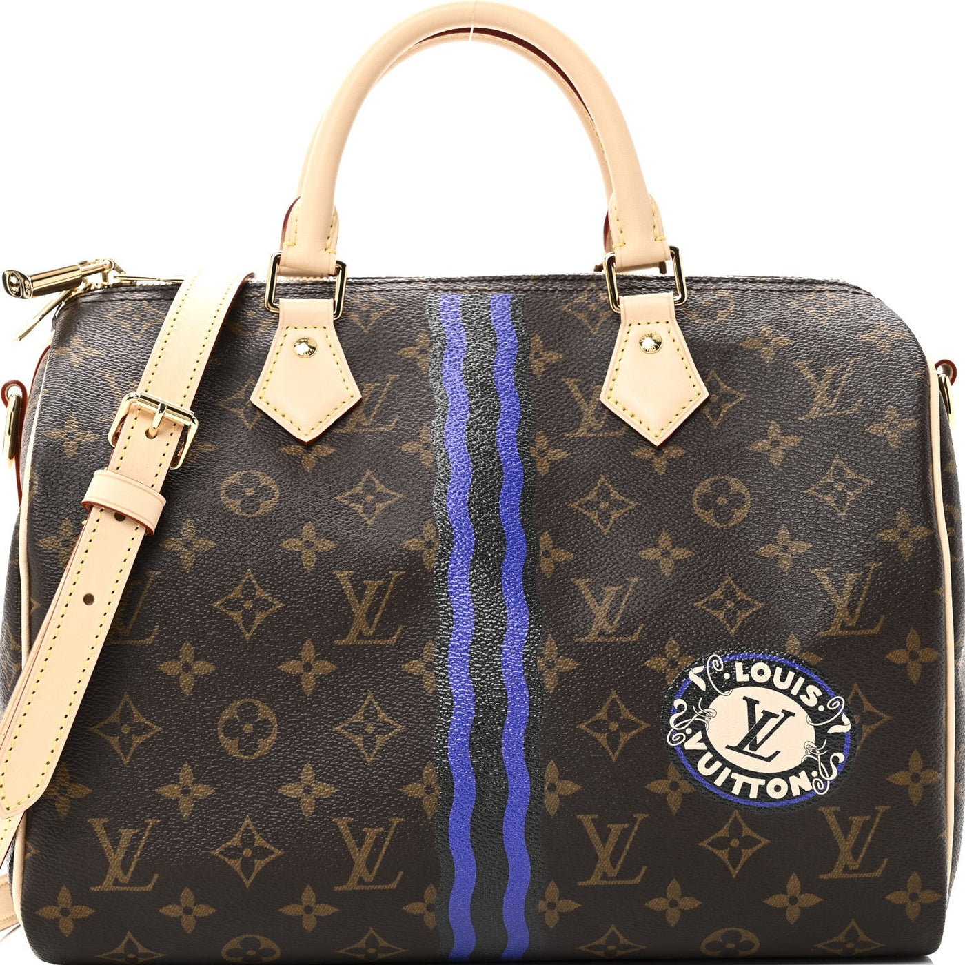 LOUIS VUITTON MON MONOGRAM SPEEDY BANDOULIERE 30 INDIGO BLUE KHAKI